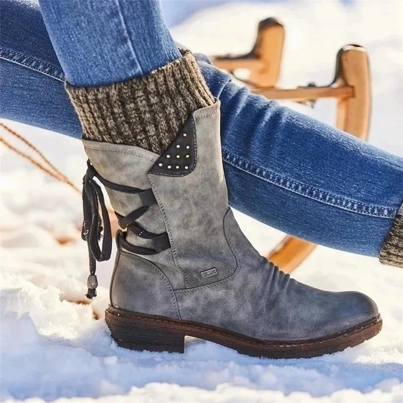 Marlene | Stiefel Damen Kunstleder Wadenhoch mit Rückenschnürung