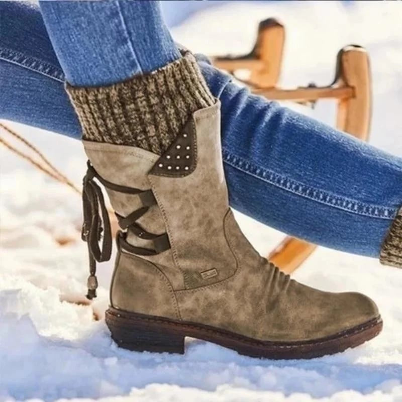 Marlene | Stiefel Damen Kunstleder Wadenhoch mit Rückenschnürung
