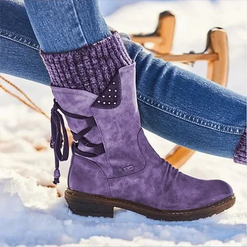 Marlene | Stiefel Damen Kunstleder Wadenhoch mit Rückenschnürung