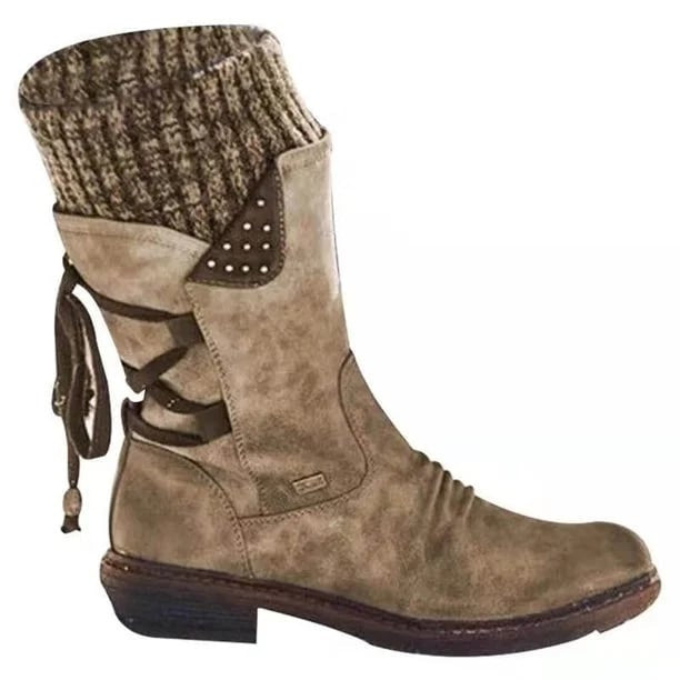 Marlene | Stiefel Damen Kunstleder Wadenhoch mit Rückenschnürung