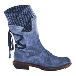 Marlene | Stiefel Damen Kunstleder Wadenhoch mit Rückenschnürung