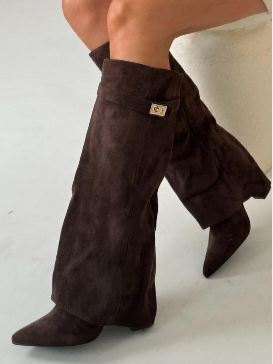 Marlene | Stiefeletten Damen Veloursleder Keilabsatz Spitze