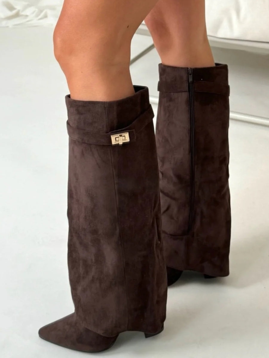 Marlene | Stiefeletten Damen Veloursleder Keilabsatz Spitze