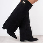 Marlene | Stiefeletten Damen Veloursleder Keilabsatz Spitze