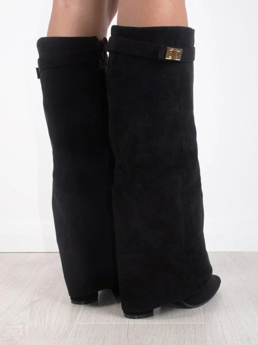 Marlene | Stiefeletten Damen Veloursleder Keilabsatz Spitze