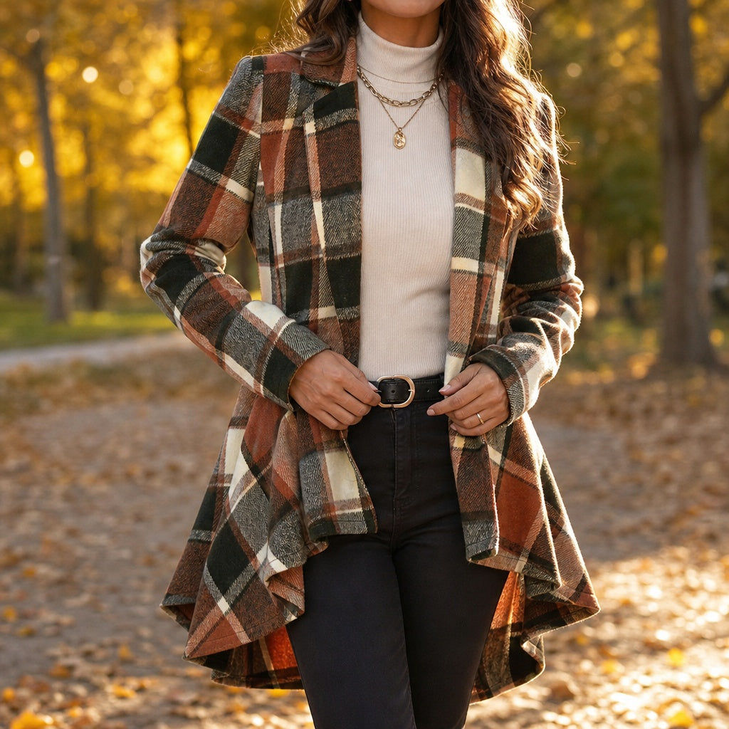 Marlene | Vintage Kleidung Karo Jacke Damen High-Low Peplum Taillenschnitt