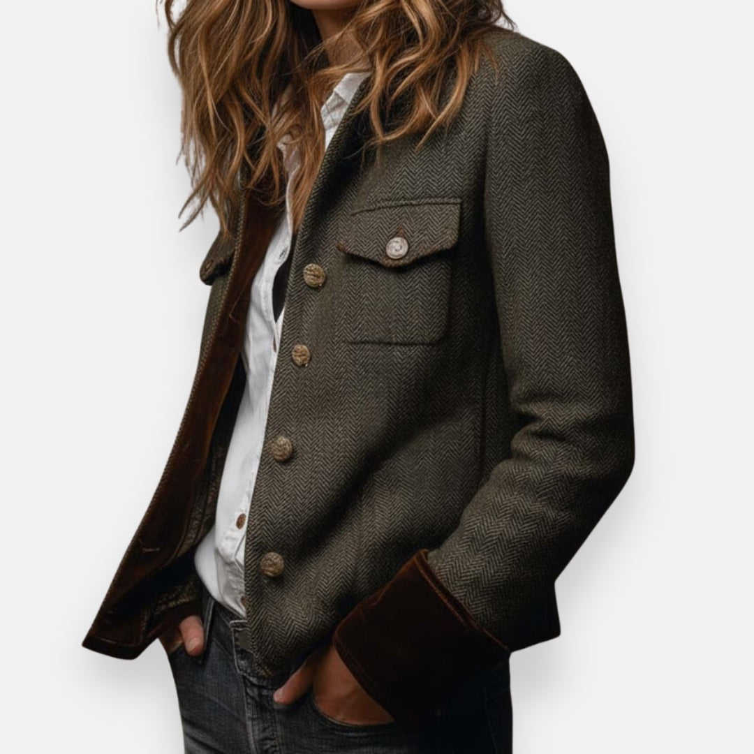 Marlies | Tweed Jacke Damen Fischgrat Strukturiert Knöpfe