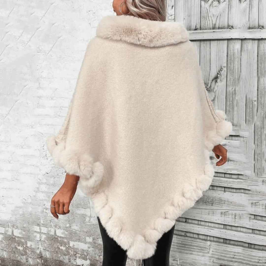 Mathilda | Poncho Damen mit Kunstpelzkragen und Webstruktur