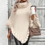 Mathilda | Poncho Damen mit Kunstpelzkragen und Webstruktur