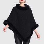 Mathilda | Poncho Damen mit Kunstpelzkragen und Webstruktur
