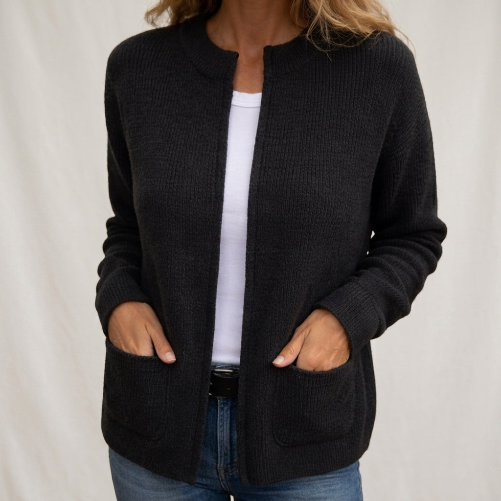 Mathilda | Strickjacke aus Rippstrick Offen Damen mit Taschen