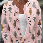 Mathilda | Strickjacke mit Katzenmotiv Damen Grobstrick Rundhals