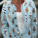 Mathilda | Strickjacke mit Katzenmotiv Damen Grobstrick Rundhals