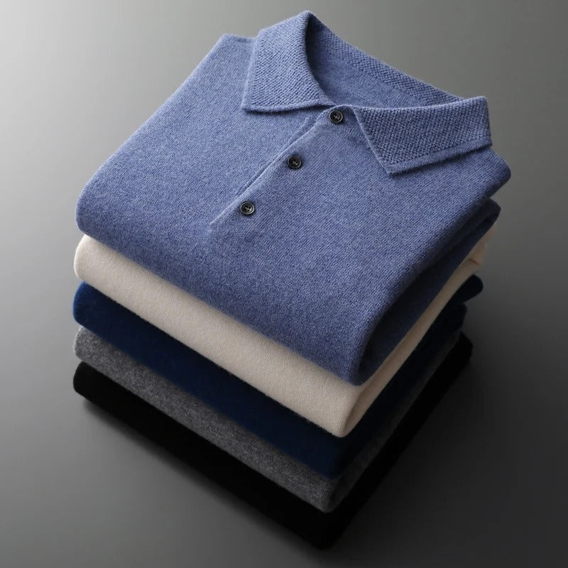 Matthias | Kaschmir Polo Pullover Herren Langarm Strickpullover