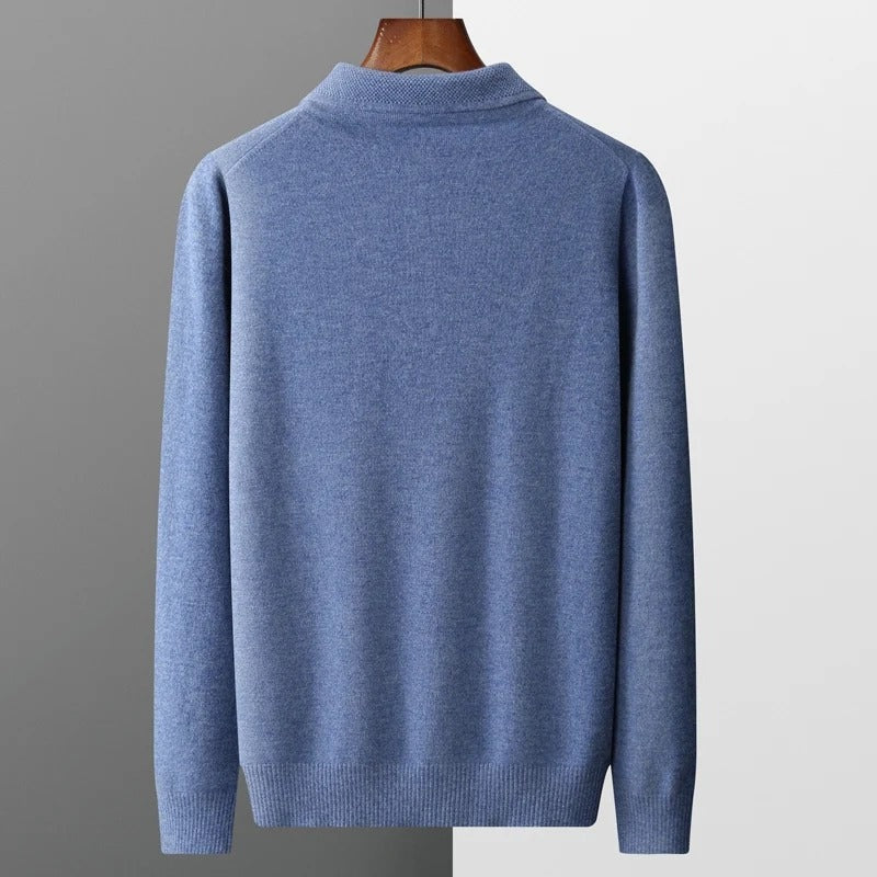 Matthias | Kaschmir Polo Pullover Herren Langarm Strickpullover