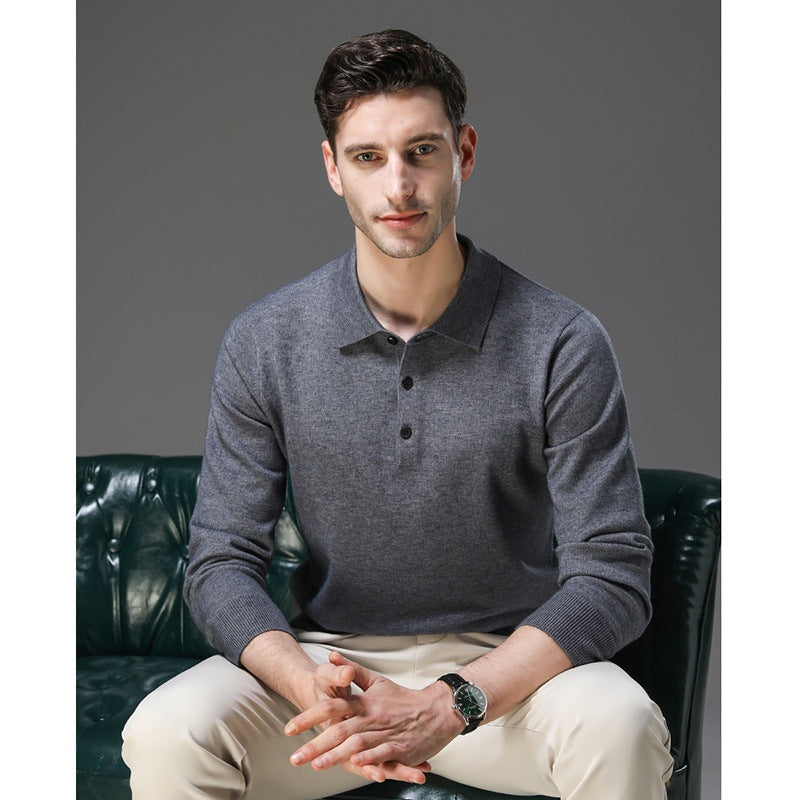 Matthias | Kaschmir Polo Pullover Herren Langarm Strickpullover