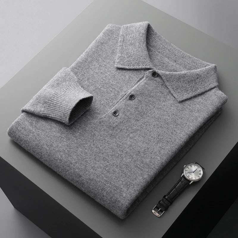 Matthias | Kaschmir Polo Pullover Herren Langarm Strickpullover