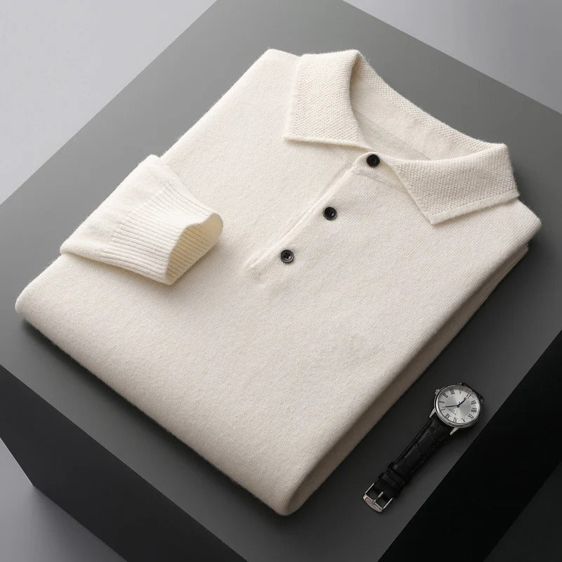 Matthias | Kaschmir Polo Pullover Herren Langarm Strickpullover