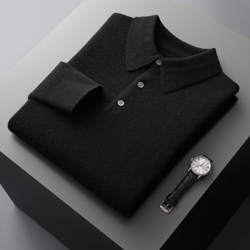 Matthias | Kaschmir Polo Pullover Herren Langarm Strickpullover