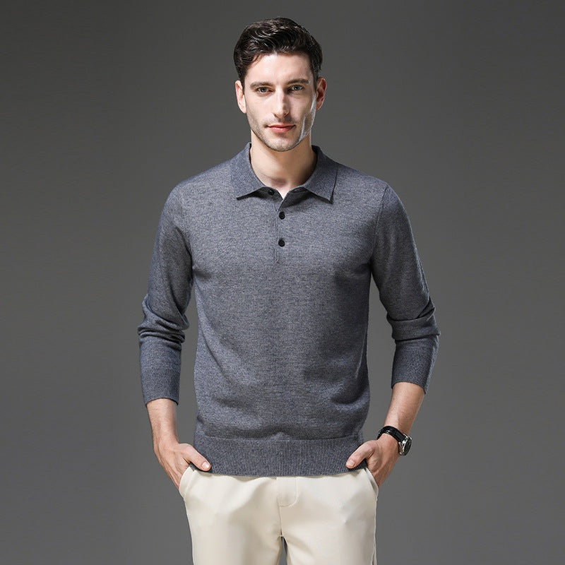 Matthias | Kaschmir Polo Pullover Herren Langarm Strickpullover