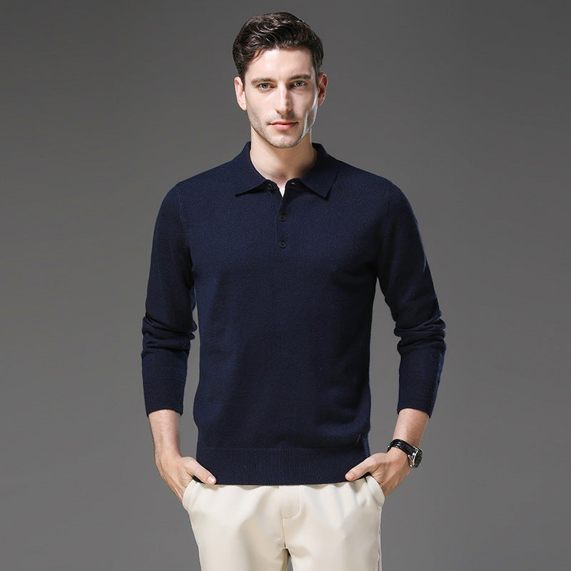 Matthias | Kaschmir Polo Pullover Herren Langarm Strickpullover