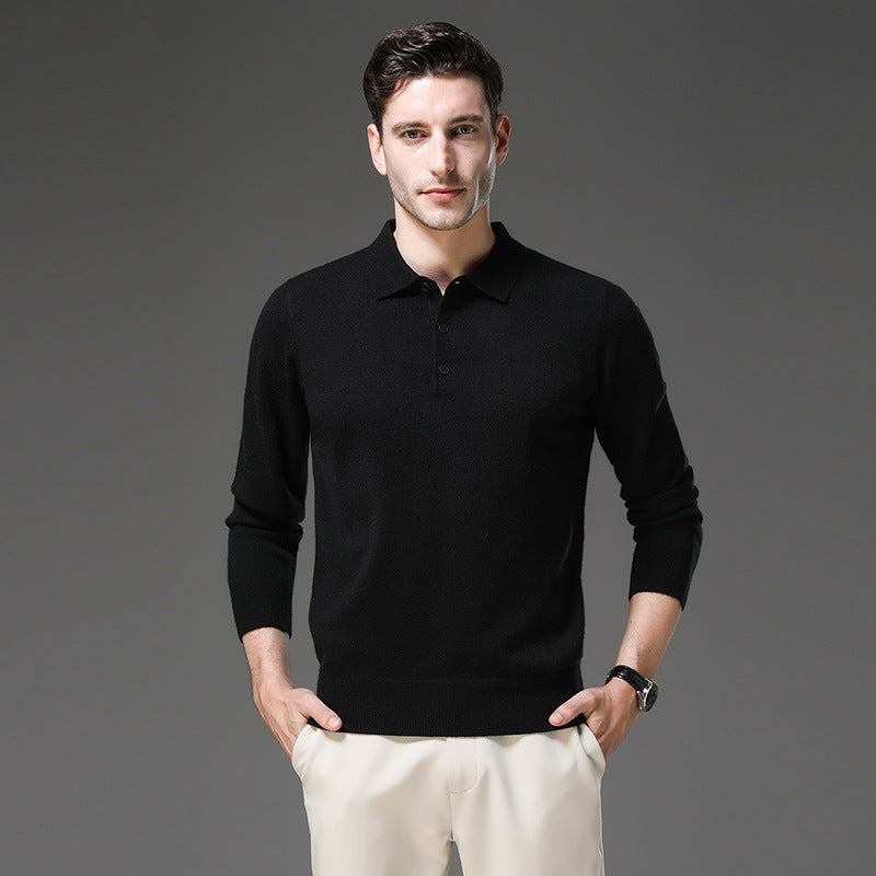 Matthias | Kaschmir Polo Pullover Herren Langarm Strickpullover