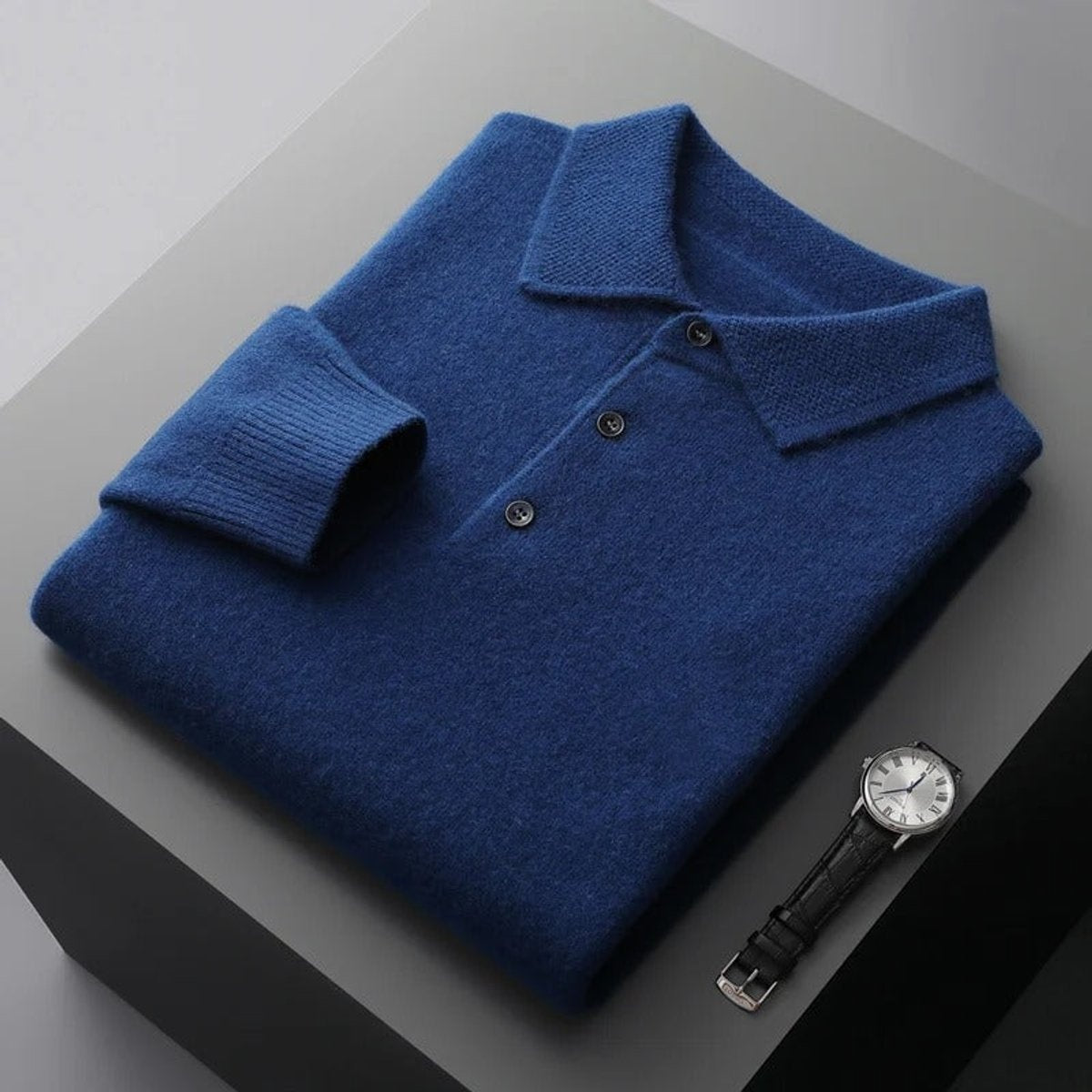 Maximilian | Kaschmir Polopullover Herren Langarm Strick Polokragen