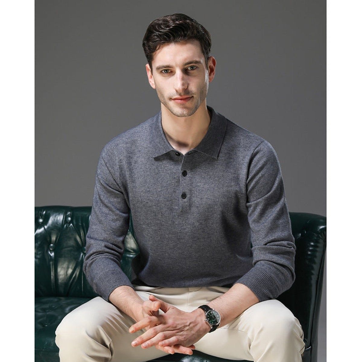 Maximilian | Kaschmir Polopullover Herren Langarm Strick Polokragen
