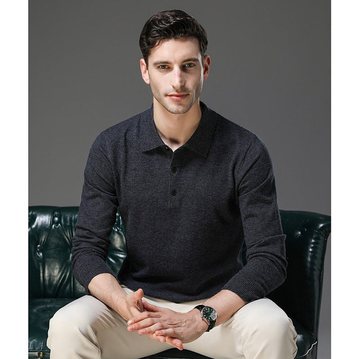 Maximilian | Kaschmir Polopullover Herren Langarm Strick Polokragen