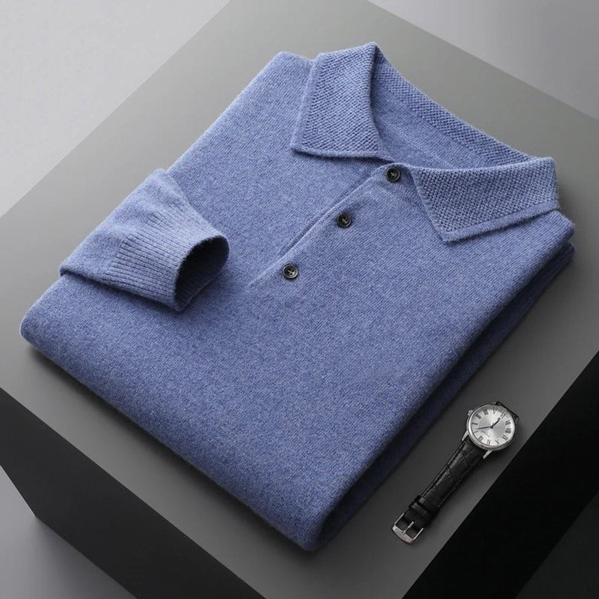 Maximilian | Kaschmir Polopullover Herren Langarm Strick Polokragen