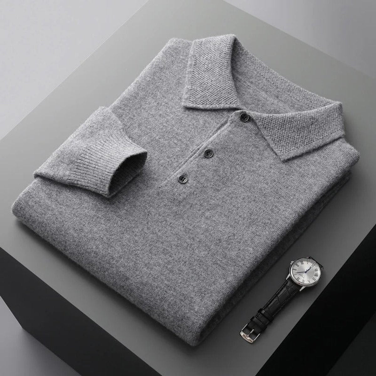 Maximilian | Kaschmir Polopullover Herren Langarm Strick Polokragen