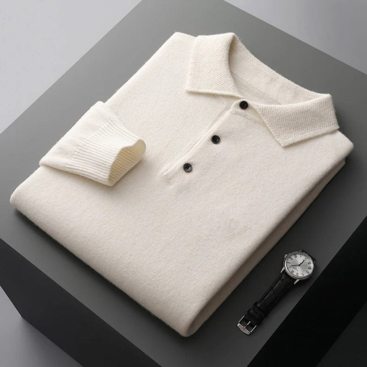 Maximilian | Kaschmir Polopullover Herren Langarm Strick Polokragen