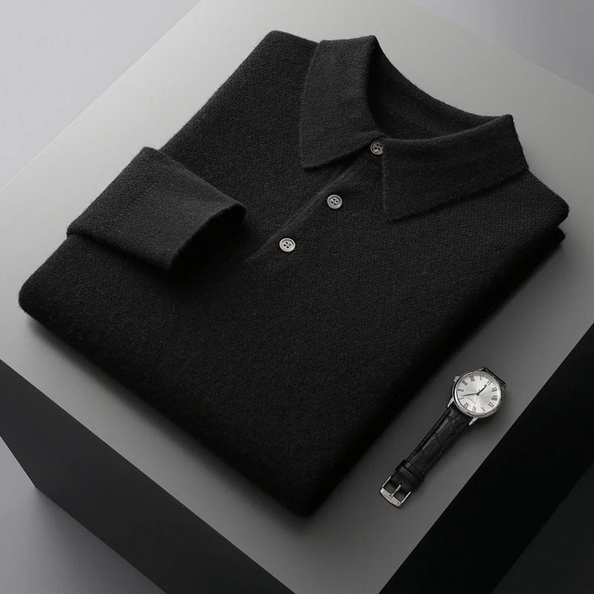 Maximilian | Kaschmir Polopullover Herren Langarm Strick Polokragen