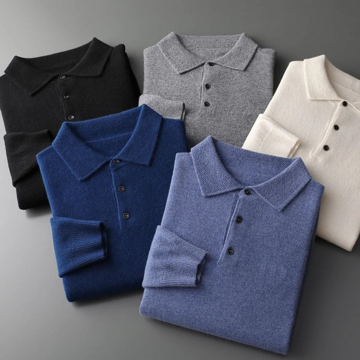 Maximilian | Kaschmir Polopullover Herren Langarm Strick Polokragen