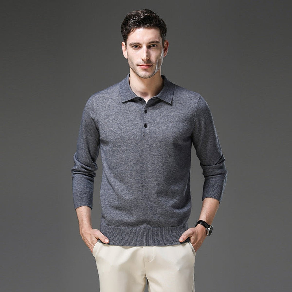Maximilian | Kaschmir Polopullover Herren Langarm Strick Polokragen