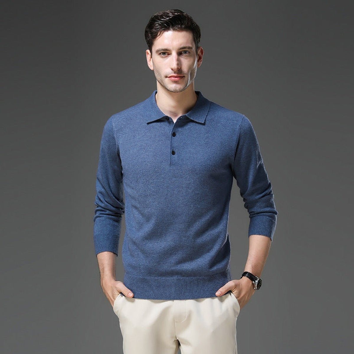 Maximilian | Kaschmir Polopullover Herren Langarm Strick Polokragen