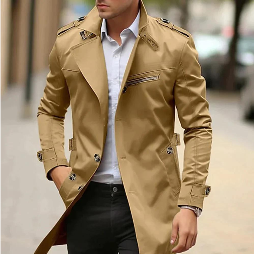 Maximilian | Trenchcoat Herren Slim Fit Schulterklappen