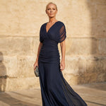 Mirjam | Elegantes Kleid für eine Hochzeit Damen Lang Chiffon V-Ausschnitt