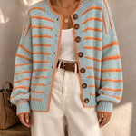 Mirjam | Strickjacke Oversize Gestreift mit Knöpfen Damen Rundhals