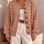 Mirjam | Strickjacke Oversize Gestreift mit Knöpfen Damen Rundhals
