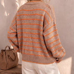 Mirjam | Strickjacke Oversize Gestreift mit Knöpfen Damen Rundhals