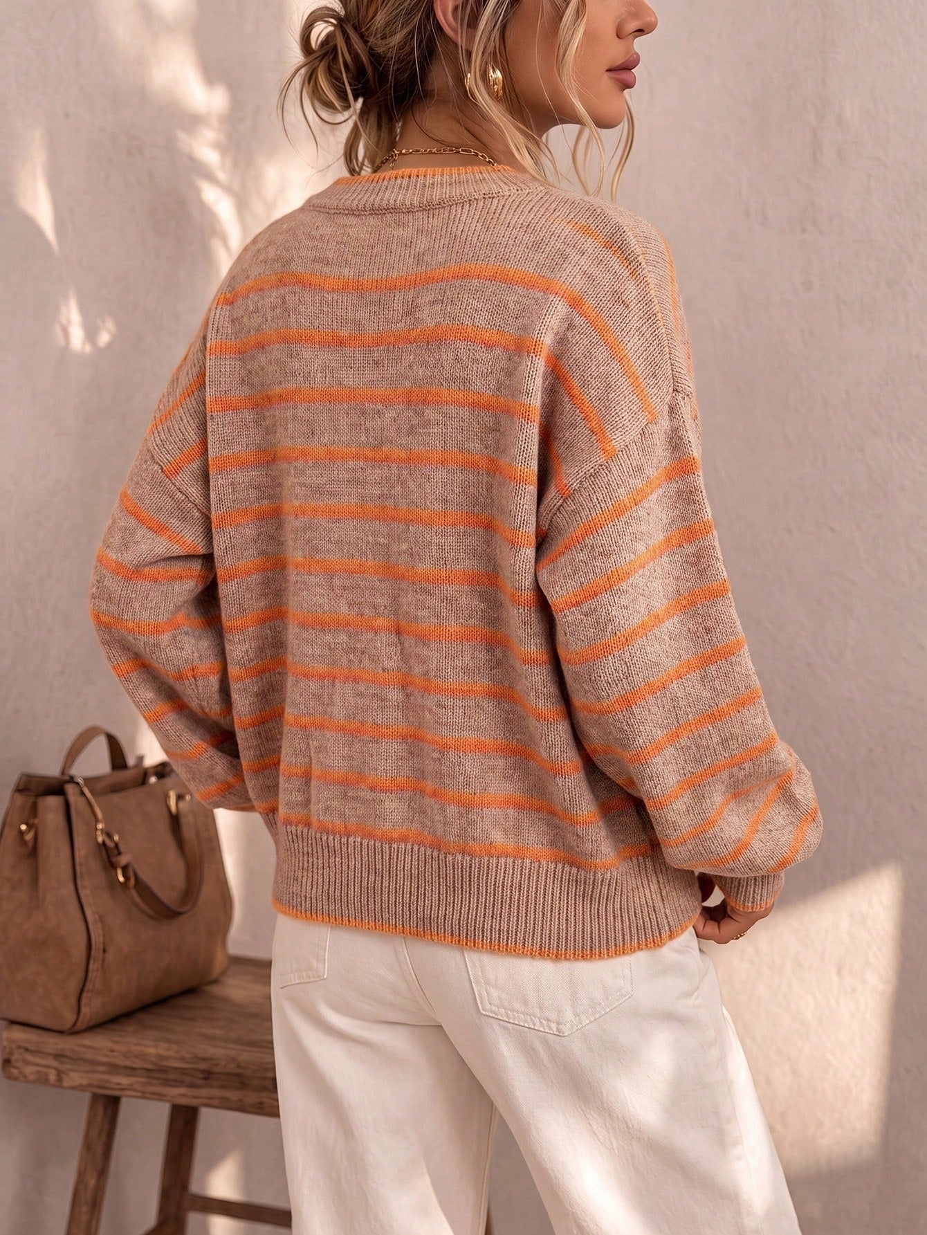 Mirjam | Strickjacke Oversize Gestreift mit Knöpfen Damen Rundhals