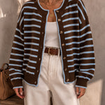 Mirjam | Strickjacke Oversize Gestreift mit Knöpfen Damen Rundhals