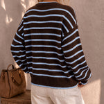 Mirjam | Strickjacke Oversize Gestreift mit Knöpfen Damen Rundhals