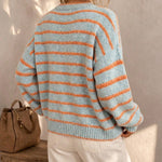 Mirjam | Strickjacke Oversize Gestreift mit Knöpfen Damen Rundhals