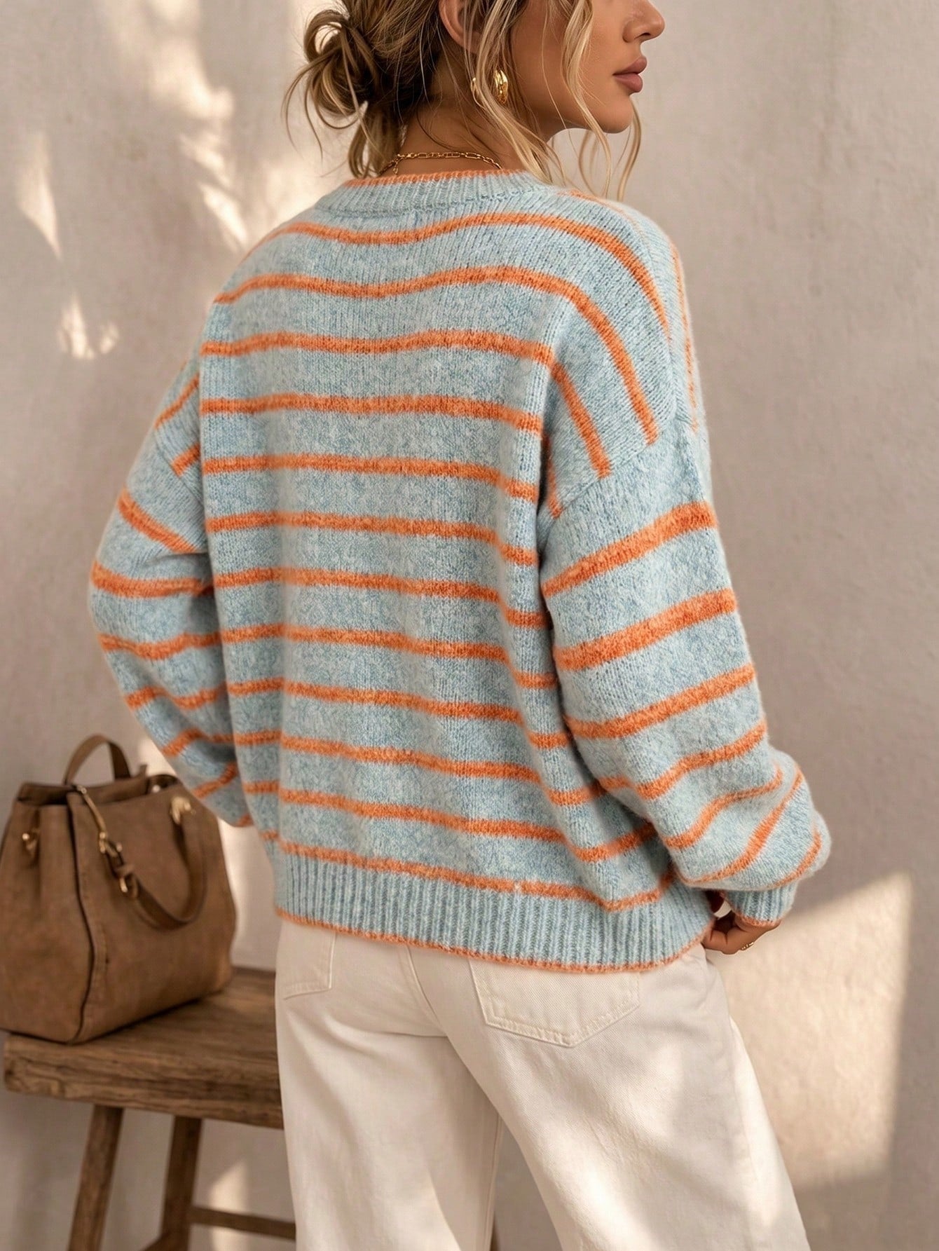 Mirjam | Strickjacke Oversize Gestreift mit Knöpfen Damen Rundhals
