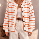 Mirjam | Strickjacke Oversize Gestreift mit Knöpfen Damen Rundhals