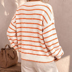 Mirjam | Strickjacke Oversize Gestreift mit Knöpfen Damen Rundhals