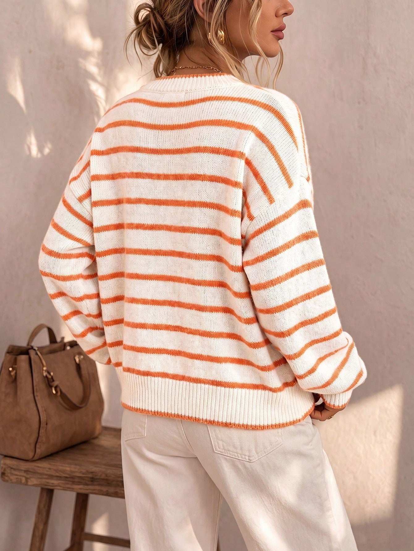 Mirjam | Strickjacke Oversize Gestreift mit Knöpfen Damen Rundhals