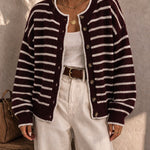 Mirjam | Strickjacke Oversize Gestreift mit Knöpfen Damen Rundhals